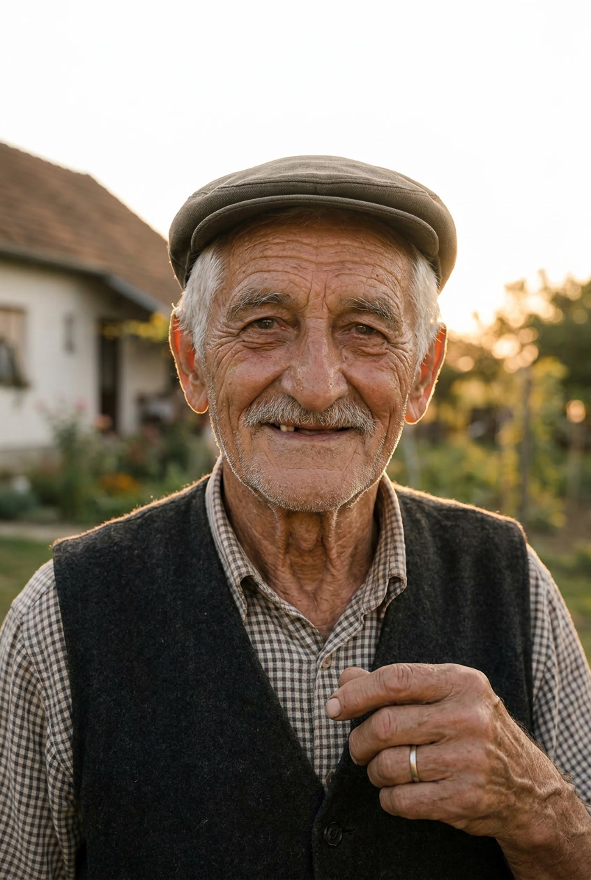 Dida Slavko pred kućom